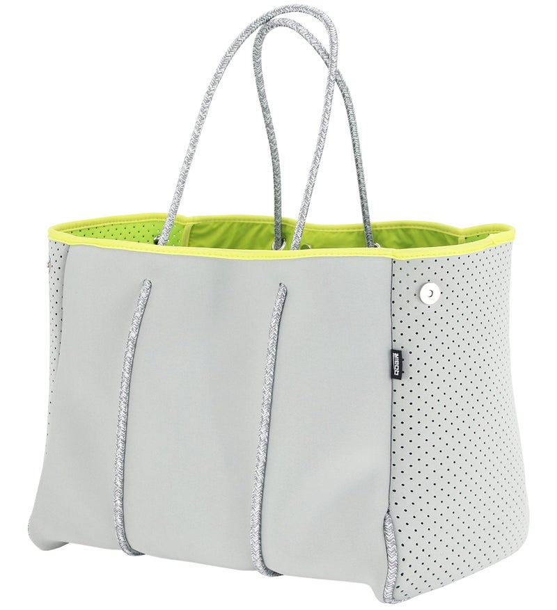 QOGiR Neoprene Multipurpose Beach Bag Tote with Inner Zipper Pocket (Light Grey, Large) - Image 1